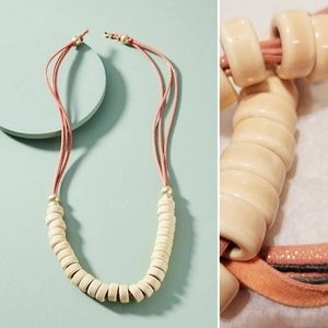 Anthropologie ceramic & leather necklace 35"
